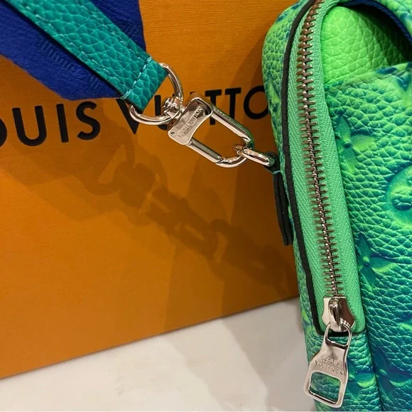 LOUIS VUITTON Virgil Abloh Blue & Neon Green Monogram Illusion Leather Flat - Picture 9 of 11